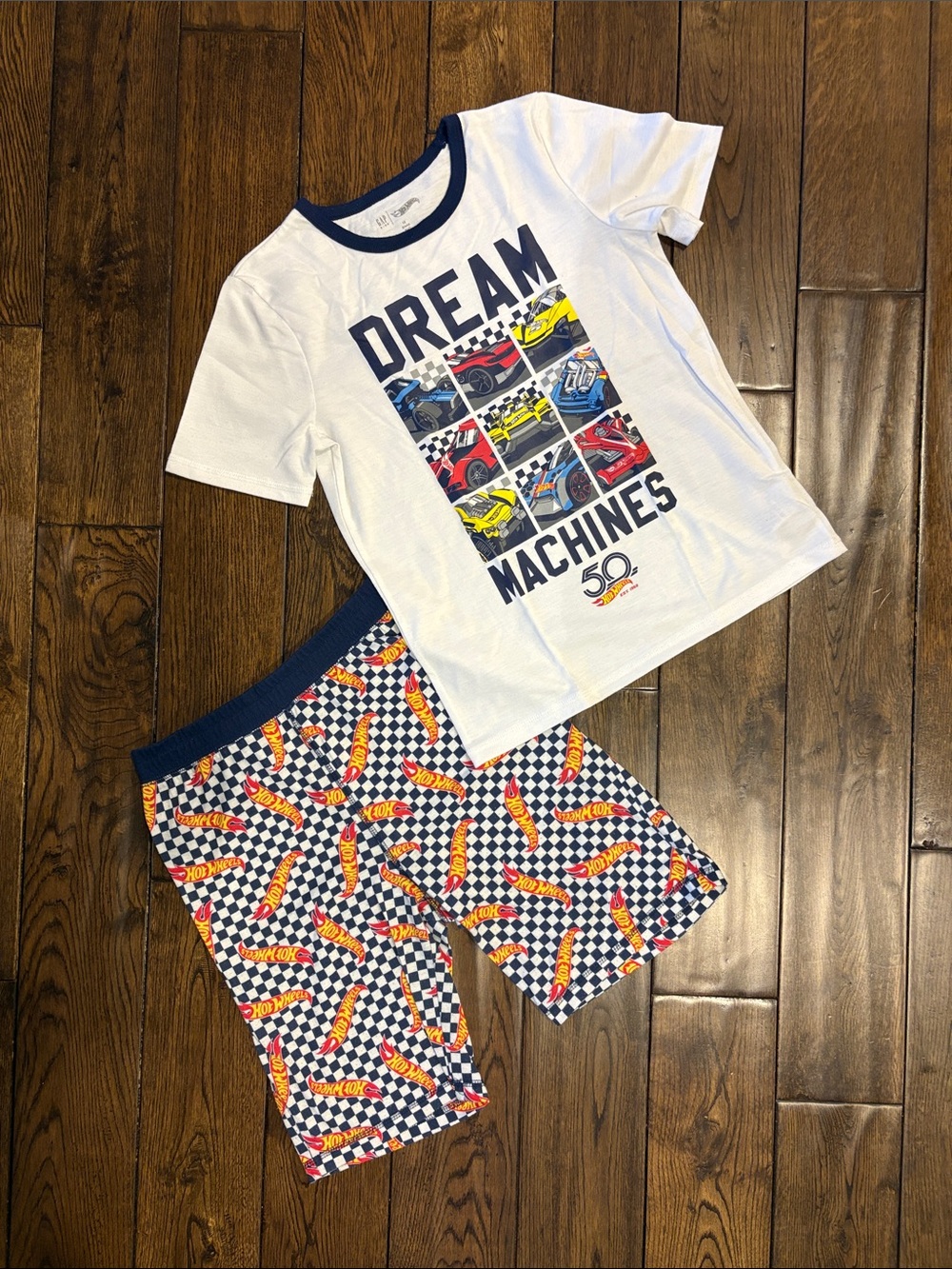 GAP Kids Hot Wheels 'Dream Machines' Pajama Set - White, Navy, Red, Yellow